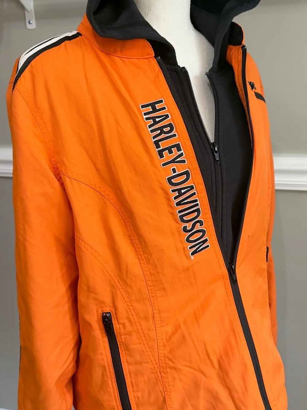 Harley-Davidson Orange and Black Hooded Windbreaker Jacket